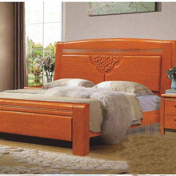 Economic modern Chinese solid wood bed sea bream special offer single 1.8 m double oak bed new house wedding bed
