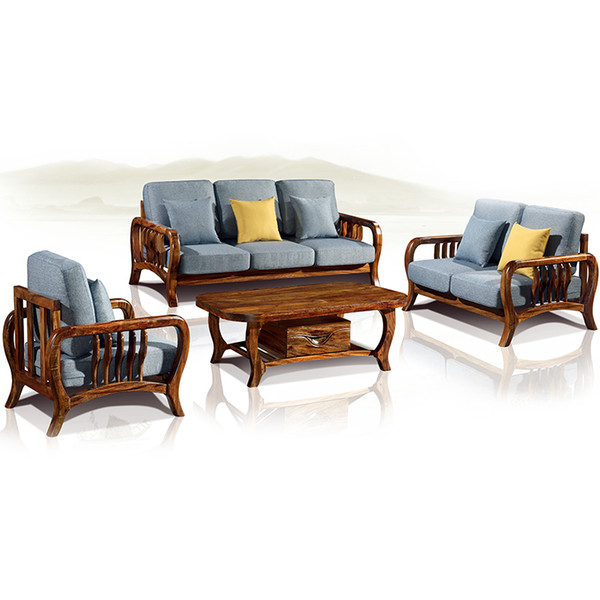 Solid wood hospitality furniture wood frame fabric furniture green heart sandal sofa