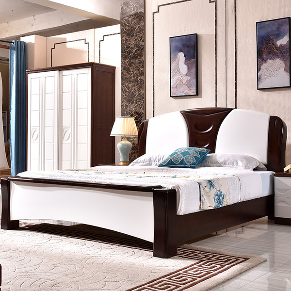 Modern minimalist solid oak bed master bedroom high quality double bed economy small apartment 1800mm suite