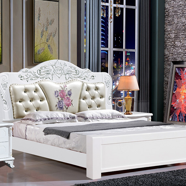 American-style double master bedroom modern minimalist wood combined luxury American bed 1.8 meters solid wood bed