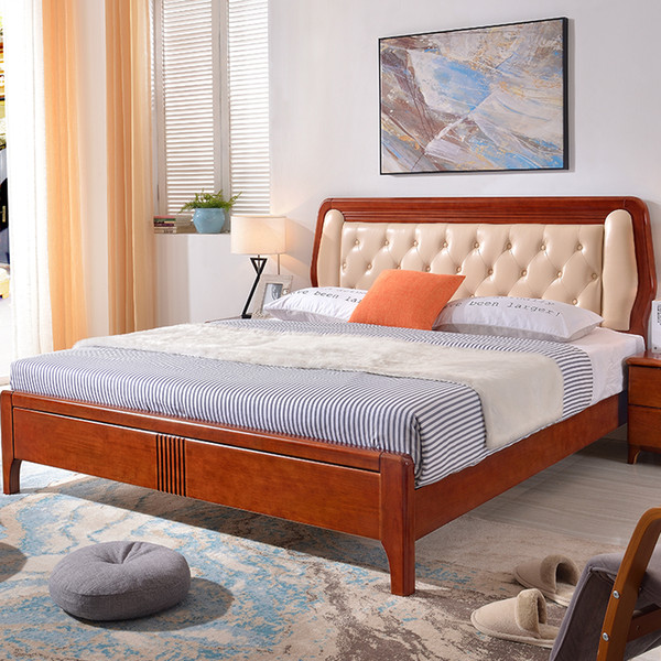 Modern minimalist furniture solid oak bed 1.8 m small apartment economy master bedroom double bed