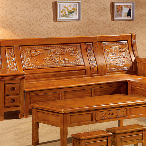 Corner Chinese antique multi-function carved storage modern living room furniture chaise sofa quality is not easy to break