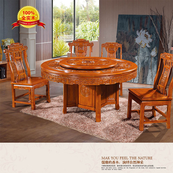 Round table hotel dining and dining room table turntable wish table 1.3/1.5/1.8 m solid wood home