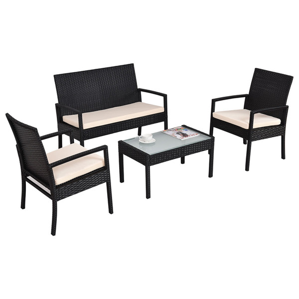 Outdoor Patio Sofa Set Sectional Furniture Wicker Rattan Deck 40 Black