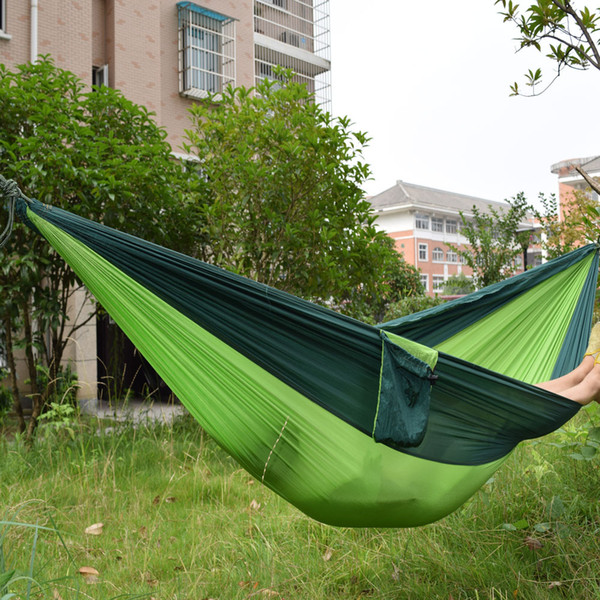 Portable Hammocks 210T Nylon Parachute Double Person Hammock Garden Outdoor Camping Travel Survival Hammock Sleeping Bed 16 styles