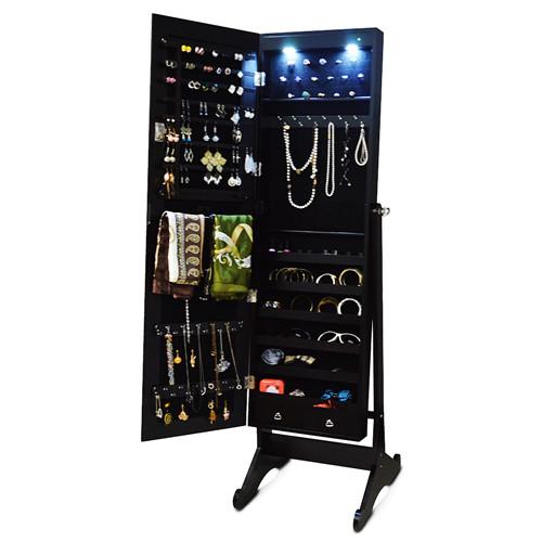 Wood Free Standing Jewelry Cabinet Storage Organizer with LED Light Jewlery Display USA Stock Free Shipping