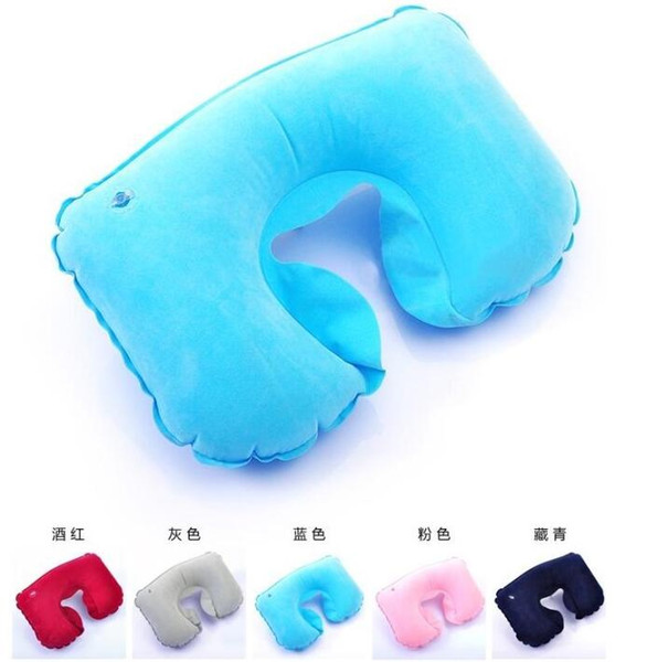 Flocked material inflatable sofa bed pillow,portable pvc air pillows inflatable neck back pillow U-shape sleep pillow