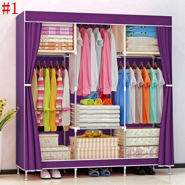 HHAiNi Portable Triple Wardrobe Closet Large Folding Armoire Storage Bedroom Furniture Fully-enclosed Clothes Organizer