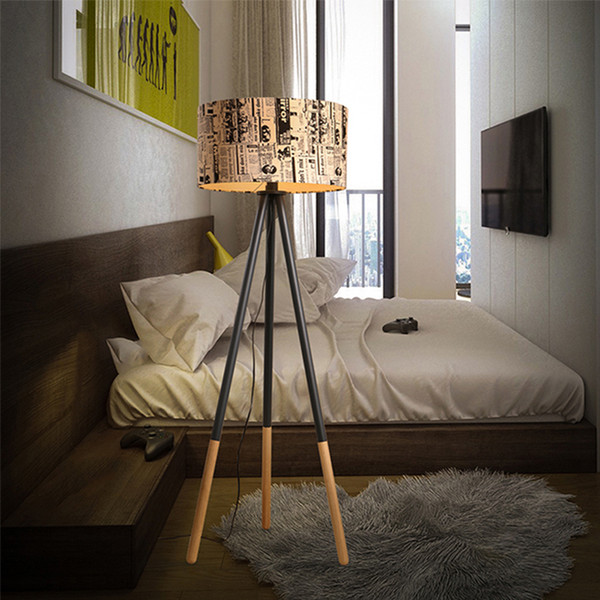 Creative Modern Living Room Floor Lamps Warm Personality Round Wood Vertical Tripod with Light Source US Plug Standing Reading Bedroom Lamps