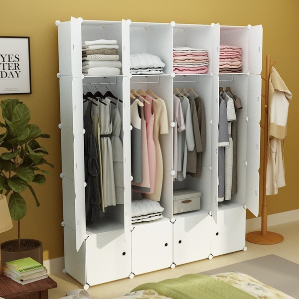 DIY Portable Wardrobe Clothes Closet Modular Storage Organizer Space Saving Armoire Deeper Cubes, White, 8 Cubes+4 Hanging Sections