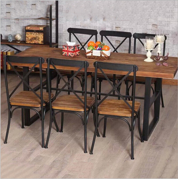 Cheap American country retro wood furniture, wrought iron table in the restaurant the family dinner table dinette combination Fe
