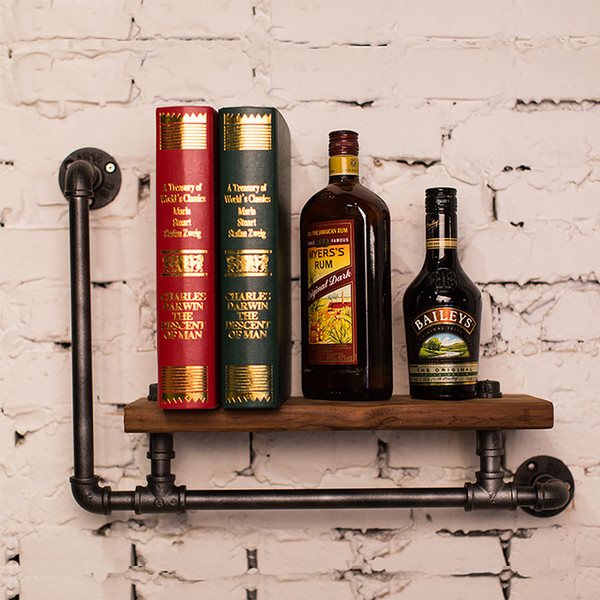 torage bookcase Wall Hanging Iron Pipe Wood Panel Book Shelf Retro Art Display Shelves Bookcase Storage Rack Decorative Bookshelf ForLivi...