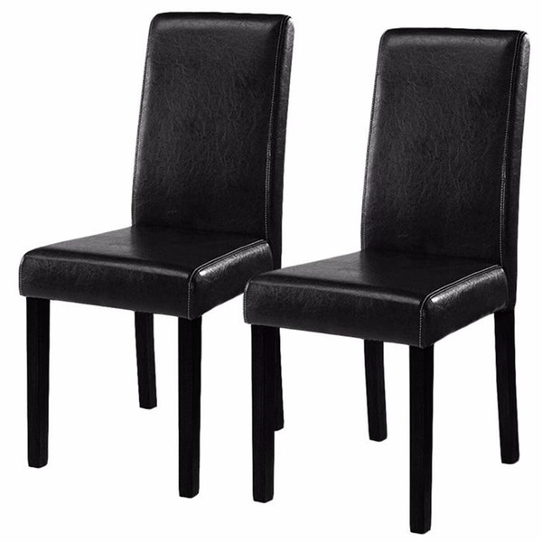 Set of 2 Black Elegant Design Leather Contemporary Dining Chairs Home Room