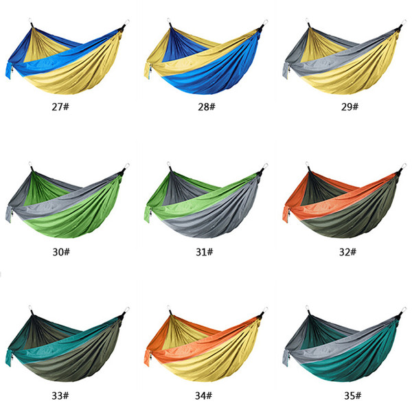 106*55inch Outdoor Parachute Cloth Hammock Foldable Field Camping Swing Hanging Bed Nylon Hammock With Rope Carabiners 44 Colors DBC H1338-1