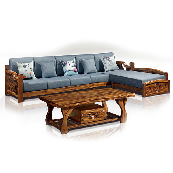 Solid wood hospitality furniture wooden frame fabric furniture green heart sandal sofa