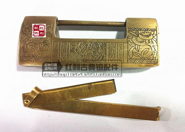 [accessories] bonus antique copper copper / antique furniture accessories / Chinese copper lock / Bookcase lock /9cm