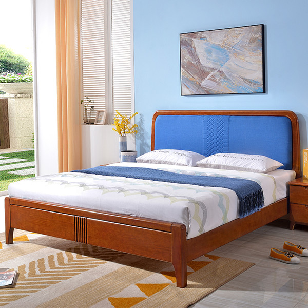 Modern minimalist solid wood oak double bed 1.8 m master bedroom economy adult bed, bedside table