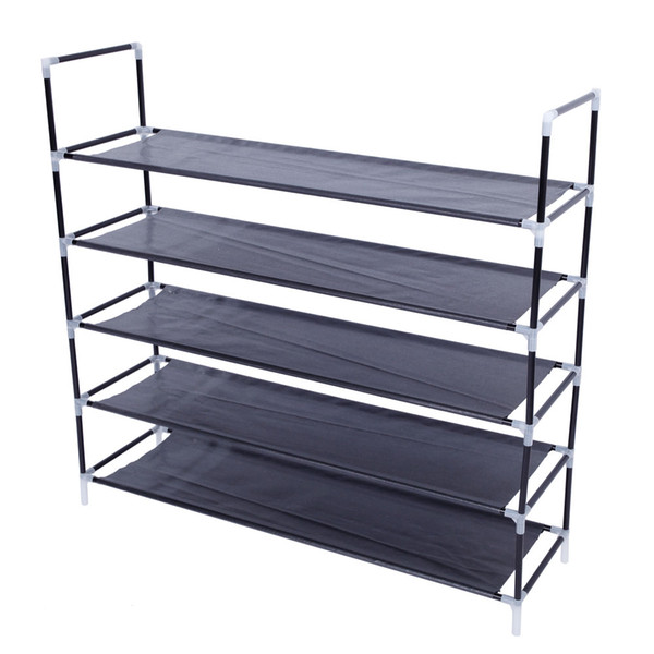 5 Tier Shoes Rack Stand Storage Organizer Fabric Shelf Holder Stackable Closet Gray/Black US