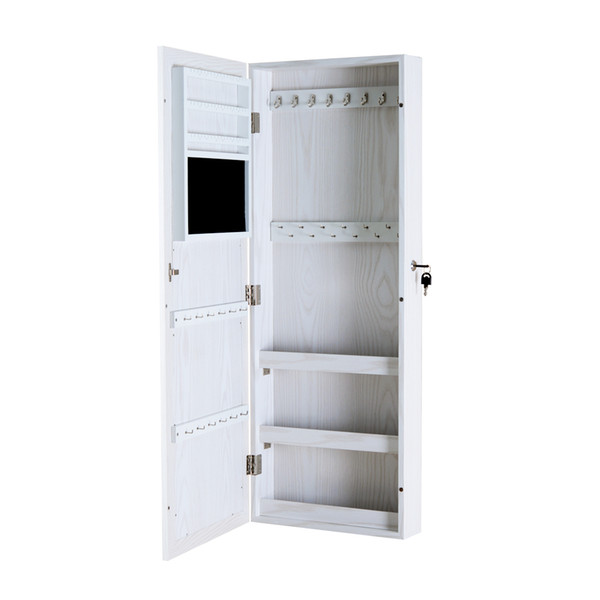 White Wood Jewelry Cabinet Armoire with Mirror Jewelry Organized Storage Box for Necklace Rings and ect Stock in USA