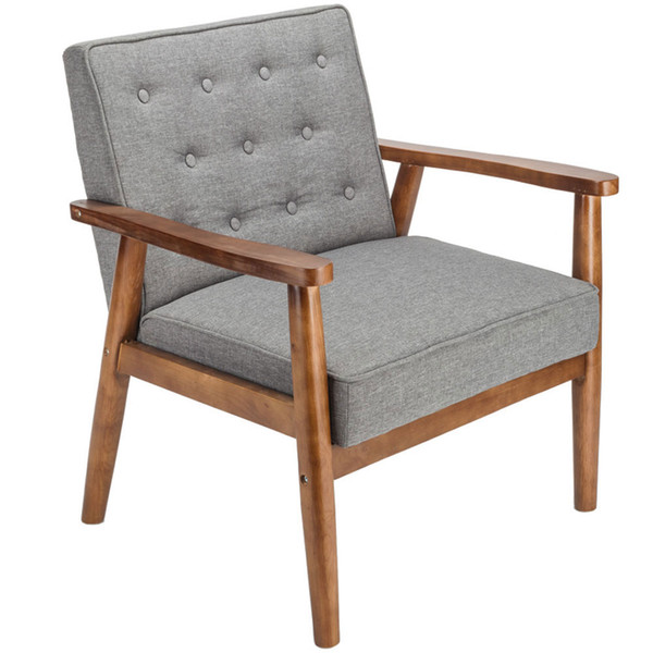 Living Room Furniture Retro Modern Fabric Upholstered Wooden Lounge Chair Grey Color