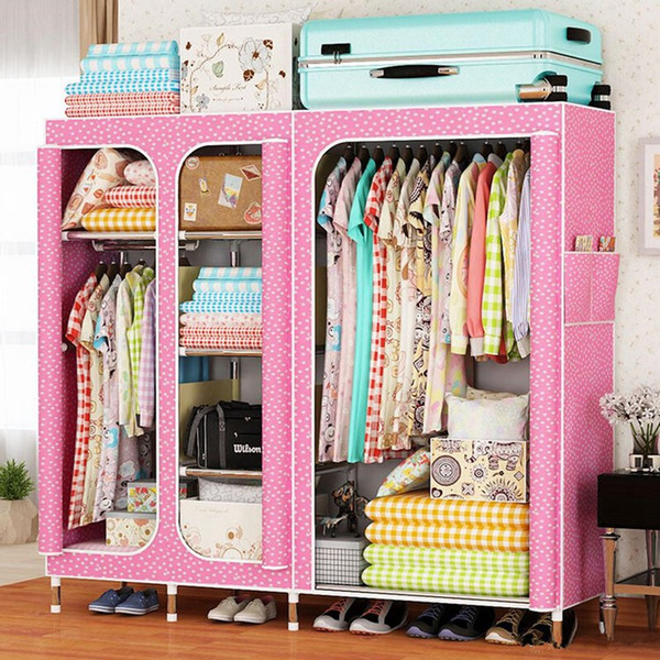 HHAiNi Super Large Portable Stainless Steel Wardrobe, Fully-enclosed Bold Steel Pipe Closet, Reinforced Bedroom Armoire Free DHL