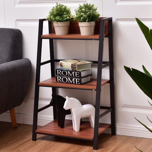 3 Tier Ladder Storage Book Shelf Wall Bookcase Bundle Modern Floor Decor