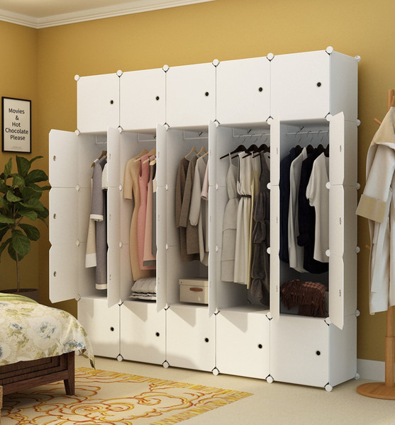 Portable Wardrobe Closet for Hanging Clothes, Combination Armoire, Modular Cabinet for Space Saving, White, 10 Cubes+5 Hanging Sections