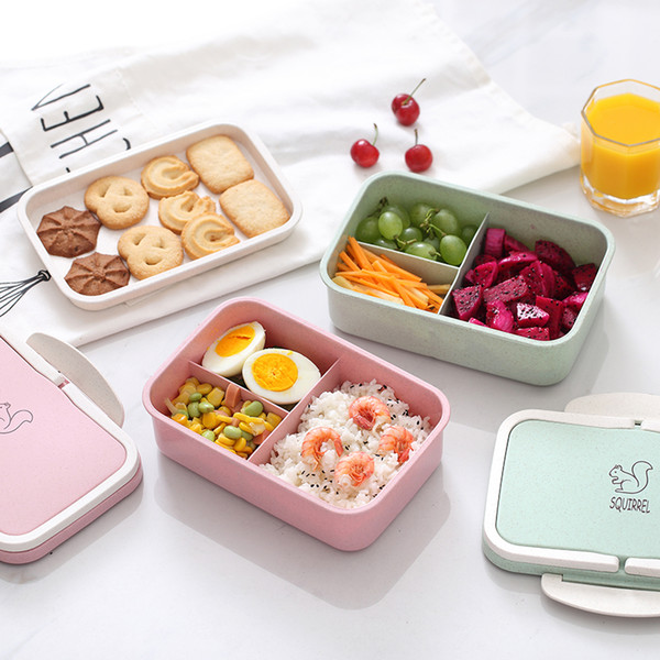 Lunch box Wheat straw Cartoon bento box Portable Eco-friendly food storage container for kids students school Microwavable