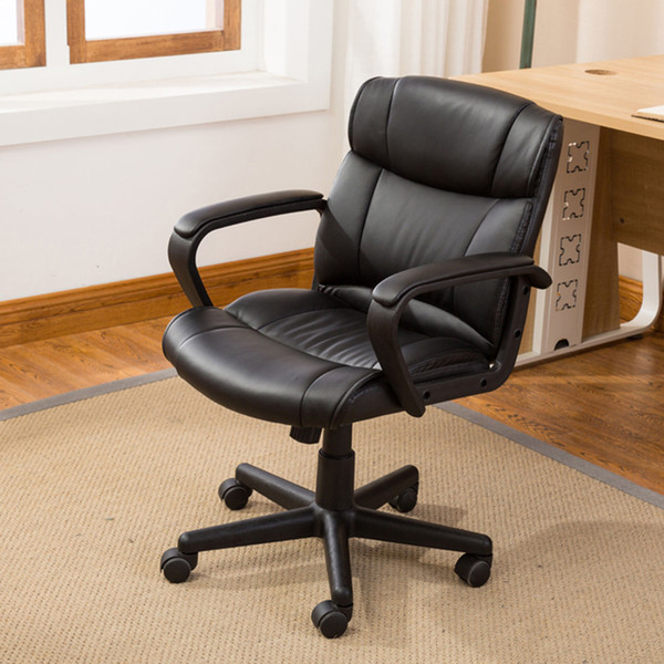 Ergonomic PU Leather Mid-Back Executive Computer Desk Task Office Chair, Black