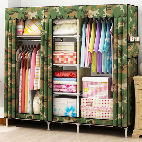 HHAiNi Super Large Bold Family Wardrobe, Portable Stainless Steel Sturdy Closet, Reinforced Freestanding Fully-enclosed Bedroom Armoire