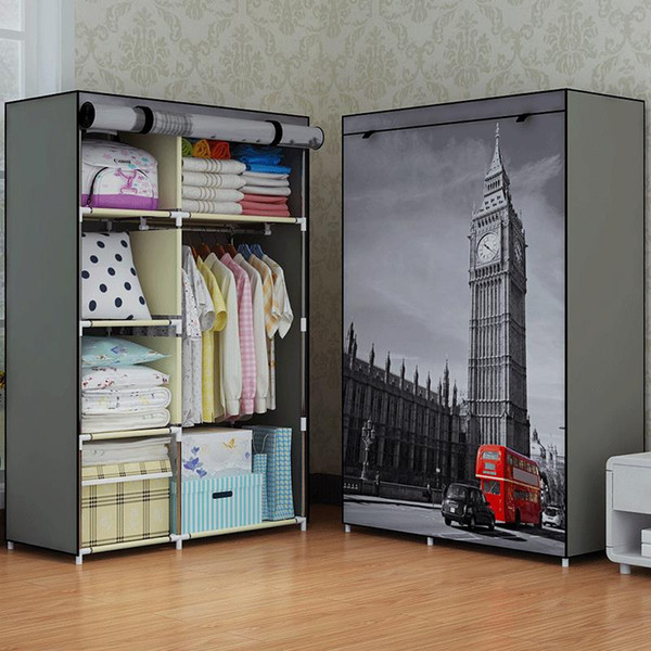 Fashion design DIY Non-woven anti-dust Reinforced Steel Frame Easy Disassembly Combination Wardrobe Storage Folding