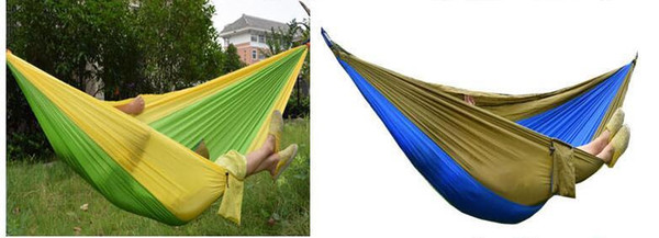Double purple and green parachute fabric hammock, outdoor travel lovers leisure hammock. Double hammock wholesale Retail