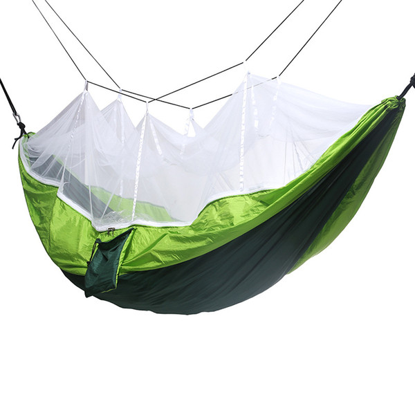Double Man Hammocks Outdoor Furniture Single Person Camping Handy Portable With Mosquito Nets Leisure Nylon Parachute Cloth 43jq BV
