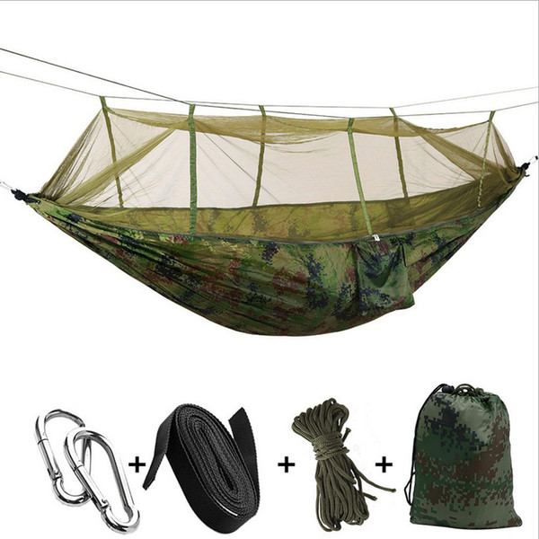 260*140cm Portable Hammock With Mosquito Net Single-person Hammock Hanging Bed Folded Into The Pouch For Travel Camping 12colors