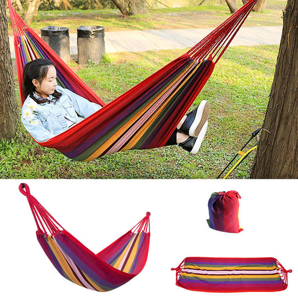 190*80cm Portable Camping Hammock, Travel Mat, Outdoor Cotton Polyester Swing Bed, Garden Sports Swing Canvas Stripe Hang Bed