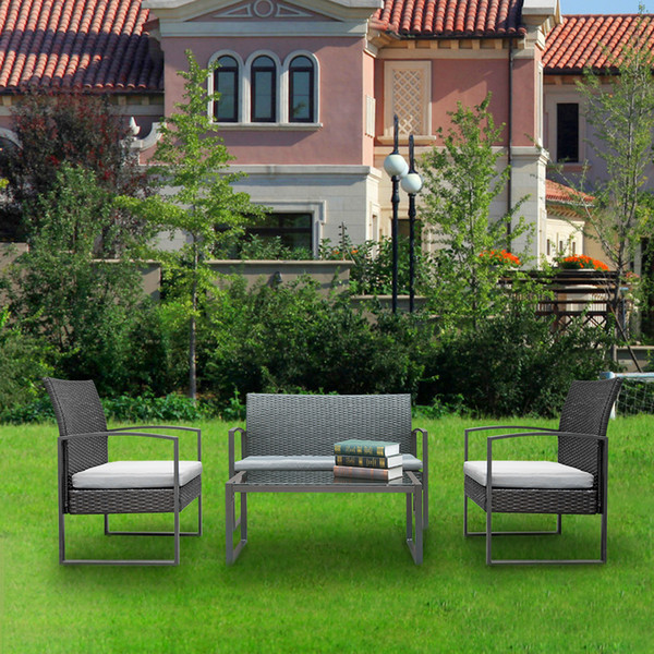 4pcs Rattan Sofa Set Wicker Rattan Golden Morden Lounge Patio Garden Balcony Pools Furniture PE Rattan Iron frame Stable Sturdy Durable