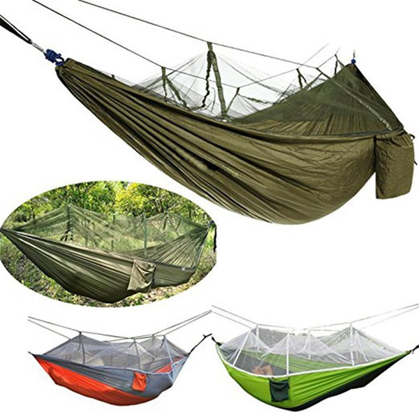 hot sale 12 Colors 260*140cm Portable Hammock With Mosquito Net Single-person Hammock Hanging Bed Folded Into The Pouch For Travel