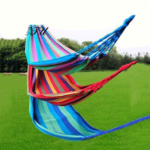 DHL 280*150cm Double People Outdoor Hammock Creation Thickerness Canvas Garden Hang Bed Travel Camping Swing Stripe Rope XL-543