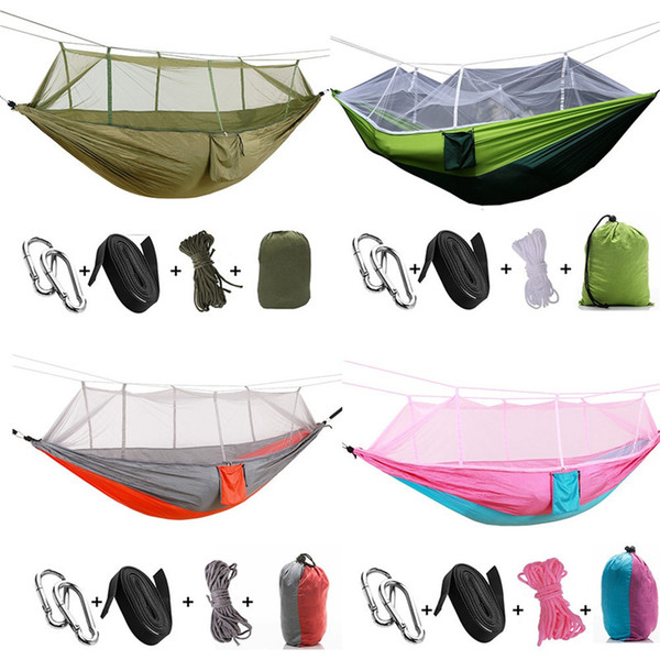 260*140cm Portable Hammock With Mosquito Net Single-person Hammock Hanging Bed Folded Into The Pouch For Travel Camping