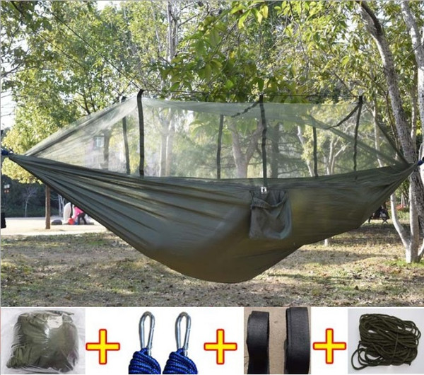 12 Colors 260*140cm Portable Hammock With Mosquito Net Single-person Hammock Hanging Bed Folded Into The Pouch For Travel