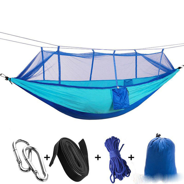 12 Colors 260*140cm Portable Hammock With Mosquito Net Single-person Hammock Hanging Bed Folded Into The Pouch For Travel B