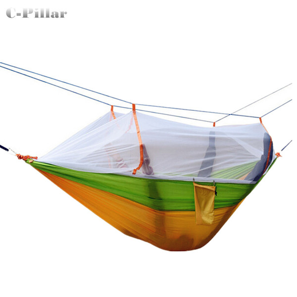 Wholesale- 3 Colors Hammock Mosquito Net Double Portable Parachute Nylon Fabric Hammock for Travel Camping Outdoor Large Garden Hang Swing