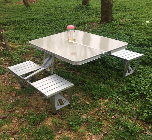 Picnic table for 4 people Outdoor camping folding table and chair Aluminium alloy couplet tableEasy to carry barbecue and picnic table