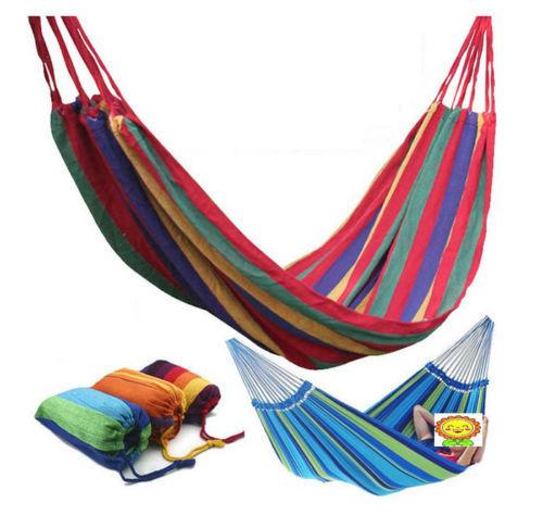Wholesale- High Quality Portable Outdoor Garden Hammock Hang Travel Camping Swing Canvas Stripe hammock For 1 Person