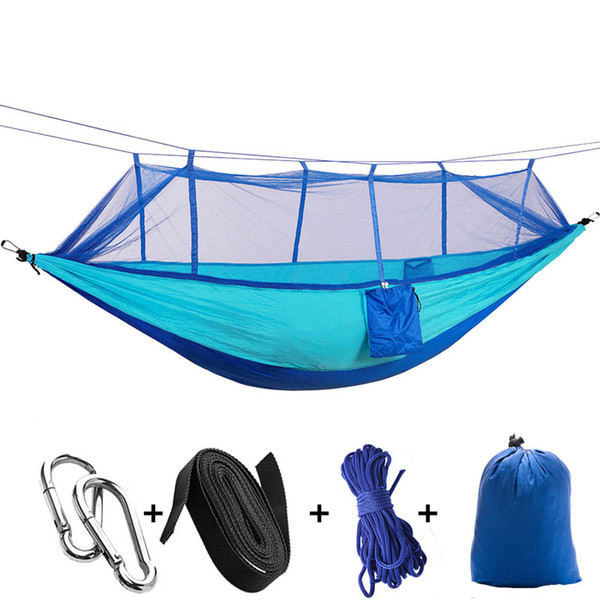 12 Colors 260*140cm Portable Hammock With Mosquito Net Single-person Hammock Hanging Bed Folded Into The Pouch For Travel B
