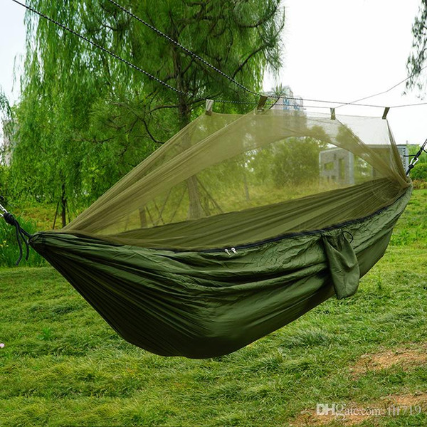 DHL Mosquito Net Hammock 12 Colors 260*140cm Outdoor Parachute Cloth Field Camping Tent Garden Camping Swing Hanging Bed