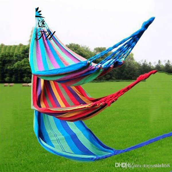DHL 280*150cm Double People Outdoor Hammock Creation Thickerness Canvas Garden Hang Bed Travel Camping Swing Stripe Rope ZJ-H16