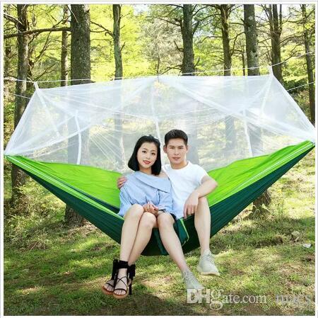Single-person Camping Hikin Folded Into The Pouch Mosquito Net Hammock Hanging Bed For Travel Kits Multi-color 260 x 138cm Portable Hammock