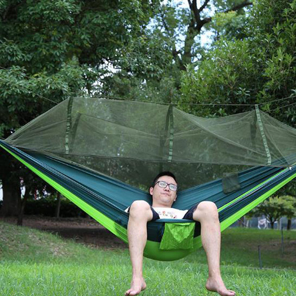 Portable Travel Camping Hammock Parachute Fibric Camping Hammocks Mosquito Net Portable Bed About 260Cm*140Cm For Camping For Family