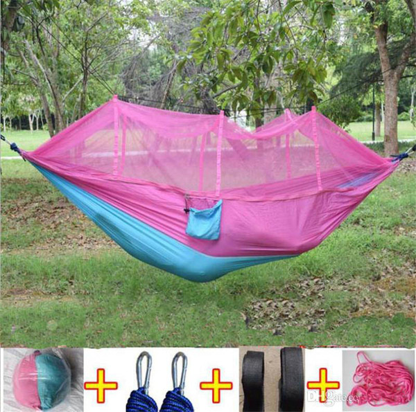 12 Colors 260*140cm Portable Hammock With Mosquito Net Single-person Hammock Hanging Bed Folded Into The Pouch For Travel TO798